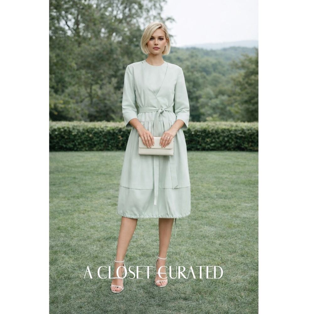 Tibi Harrison Eco Cotton V Neck Midi Dress 00 Green NWT